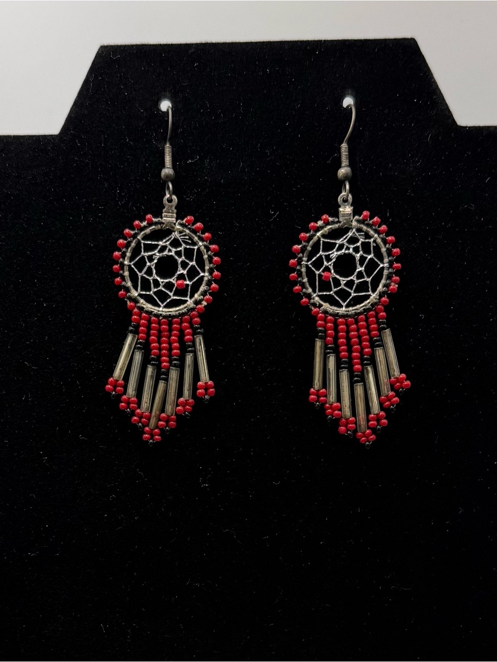 Vintage Southwestern Red and Silver
Dreamcatcher Dangle Earrings